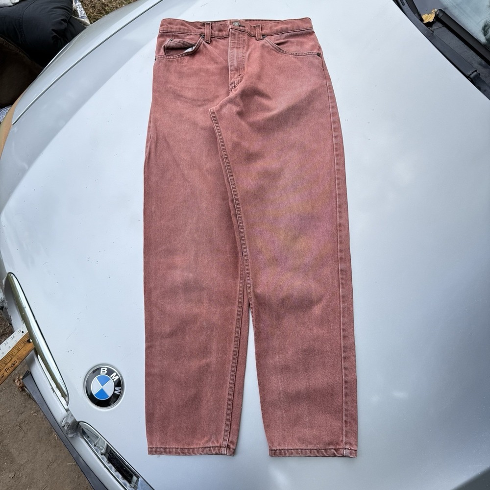 VTG 90s Red Dyed Levi's 550 Made In USA Orange Tab Denim Jeans 30X29